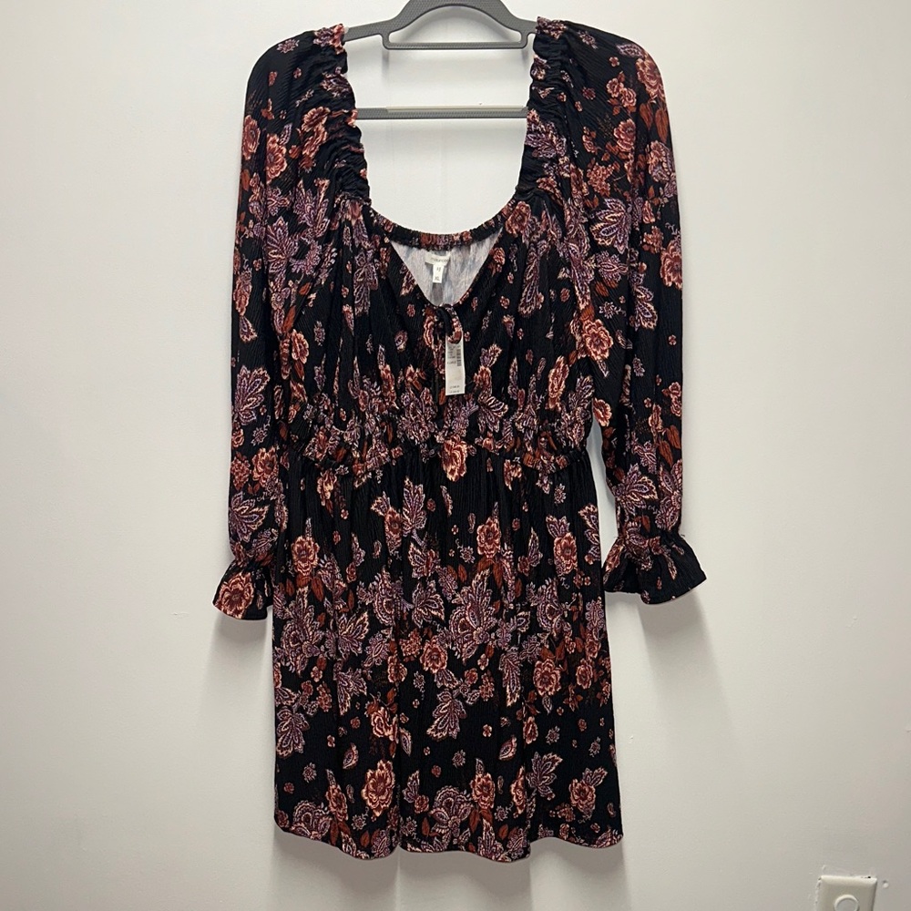 Maurices Black and Pink Floral Long Sleeve Dress